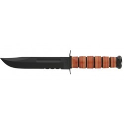 Couteau Ka-Bar Fighting Knife lame 17.8cm semi-dentelée Noir manche cuir - 1219 - 2